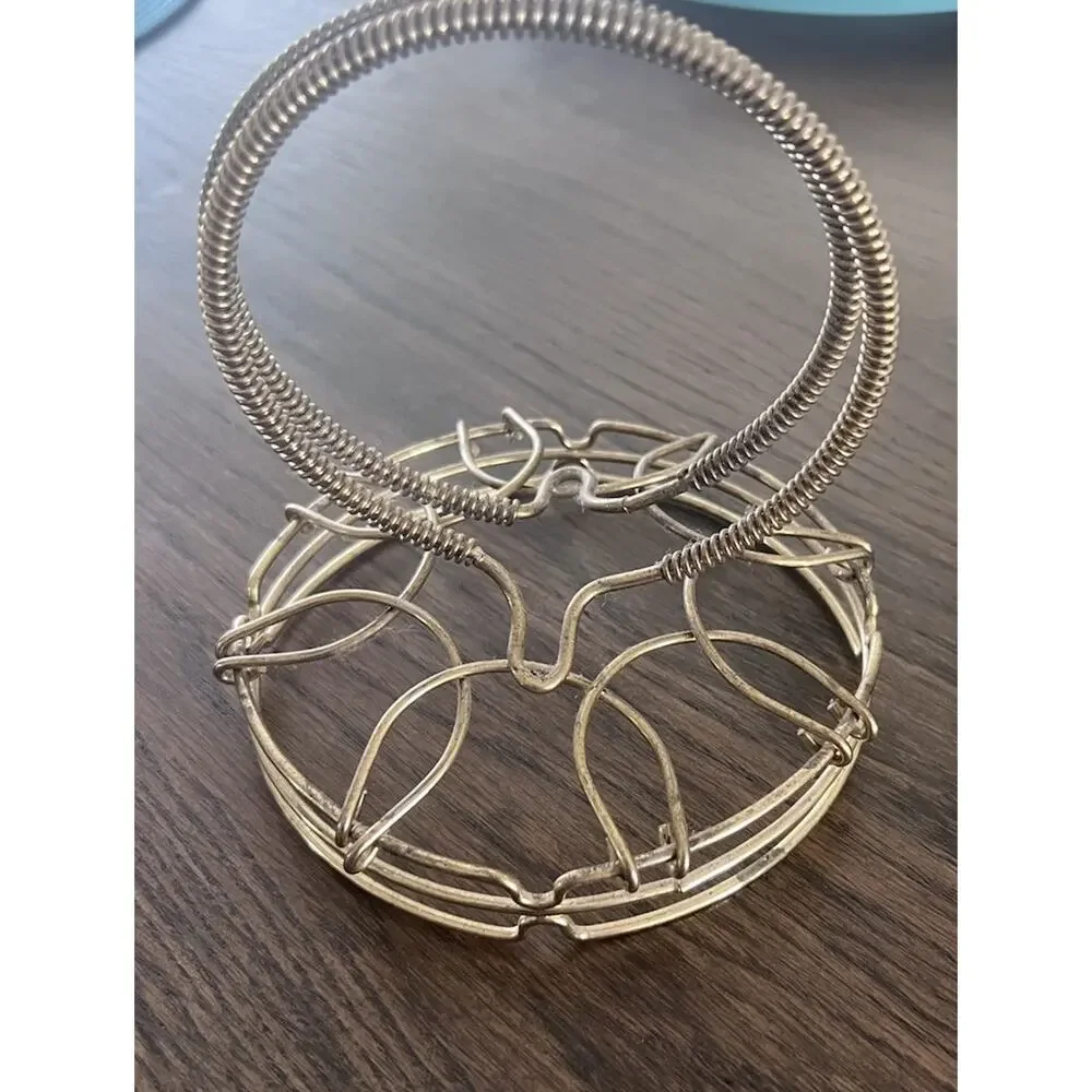 MCM Wire Metal Folding Egg Basket Coil Handle TOP ONLY Brass Bunny Ears (2)